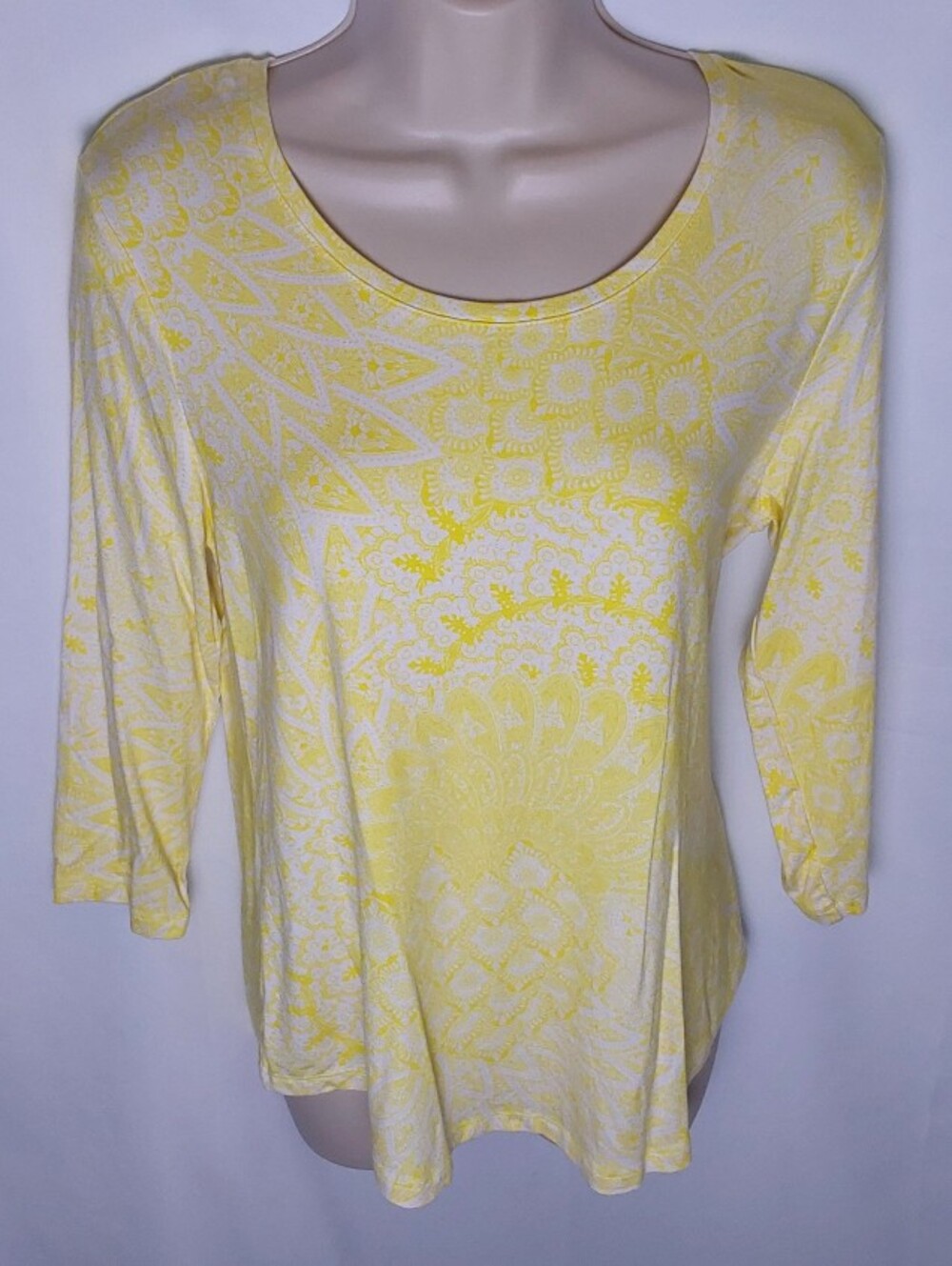 JM Collection Yellow Patterned Scoop Neck Long Sleeve Top